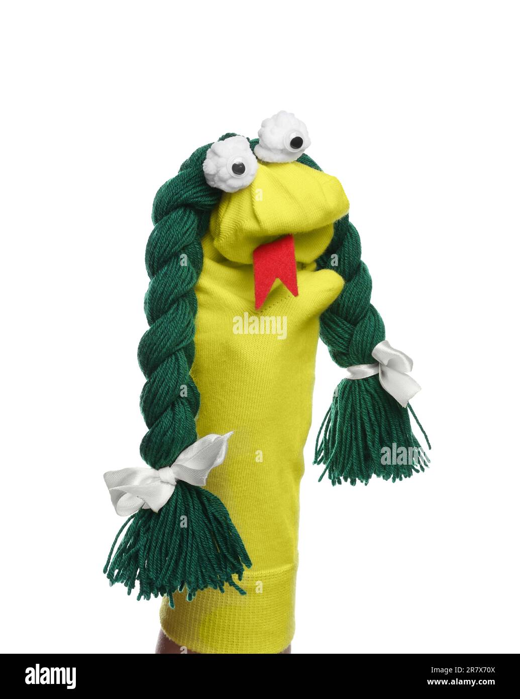 Funny sock puppet with braids isolated on white Stock Photo Alamy