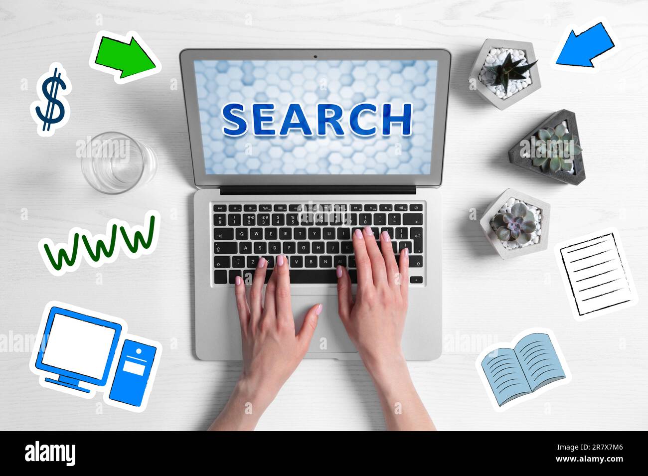 Search engine optimization (SEO). Copywriter working on laptop at ...