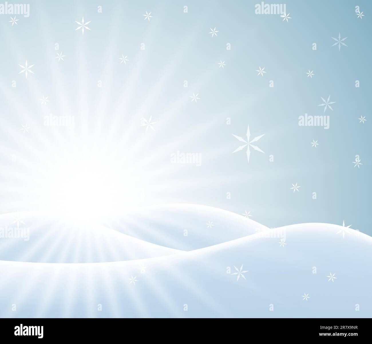 Winter card with snowy landscape and white snowflakes Stock Vector