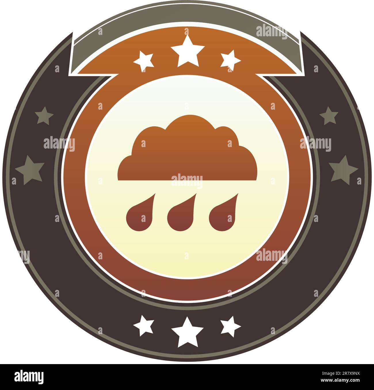 Rain cloud, storm, or trouble icon on round red and brown imperial vector button with star accents Stock Vector