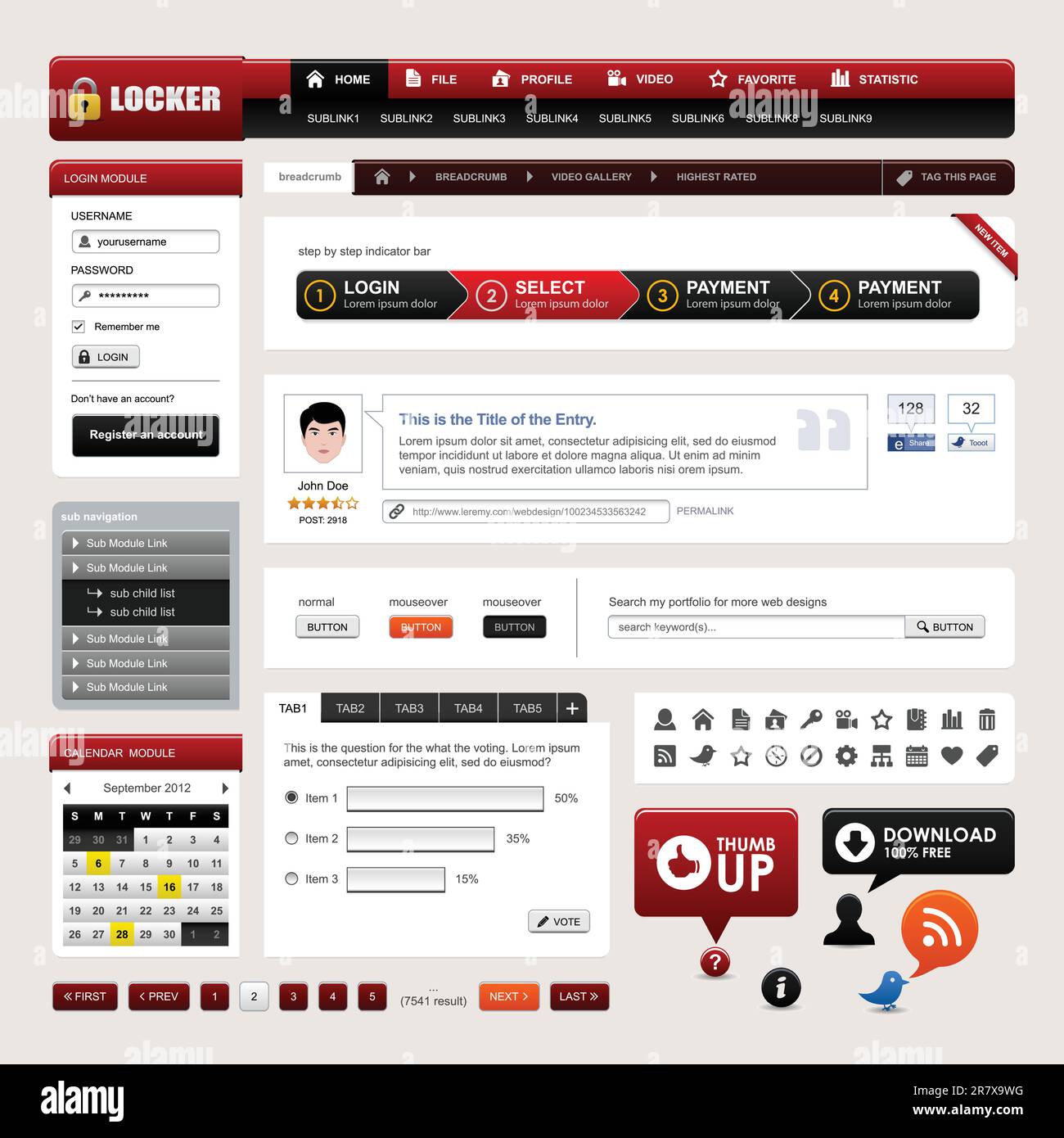 A web design template which consist of all essential web elements. Stock Vector