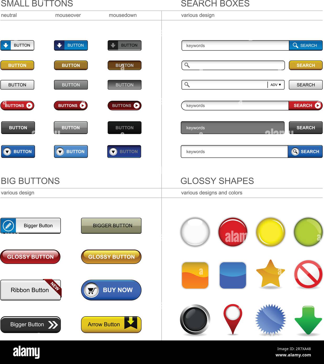 A set of buttons, box searches, and shapes for your web design Stock