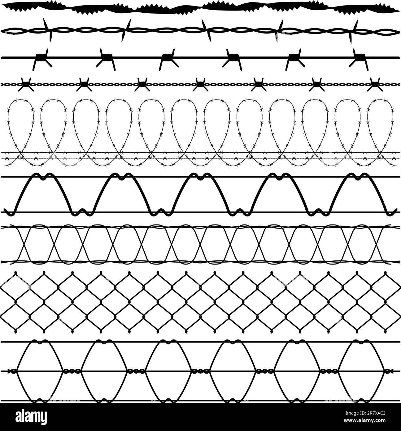 A set of fences and barbed wires design. Stock Vector