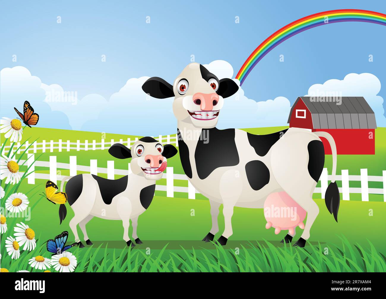 cow family in pasture illustration Stock Vector Image & Art Alamy