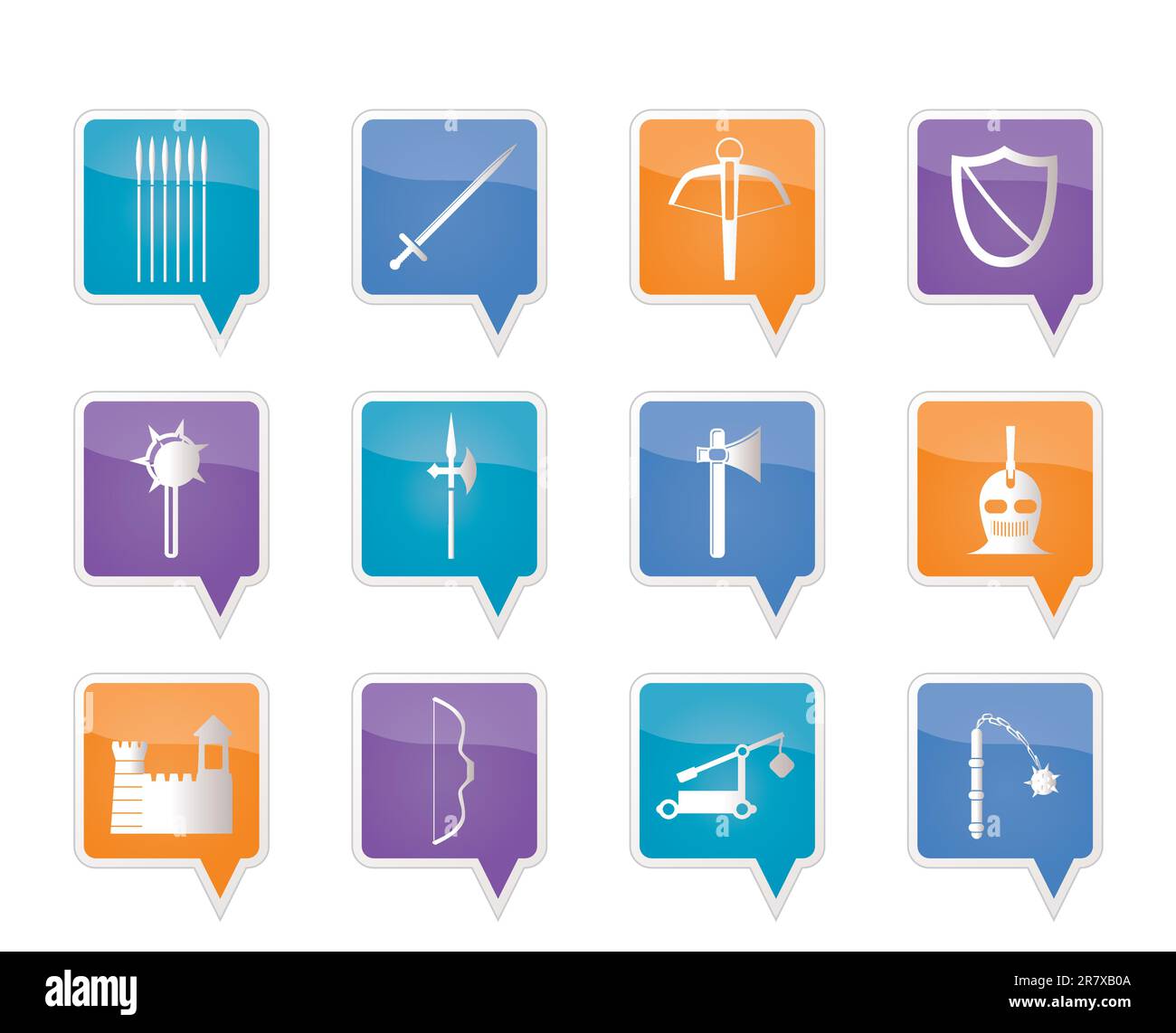 medieval arms and objects icons - vector icon set Stock Vector