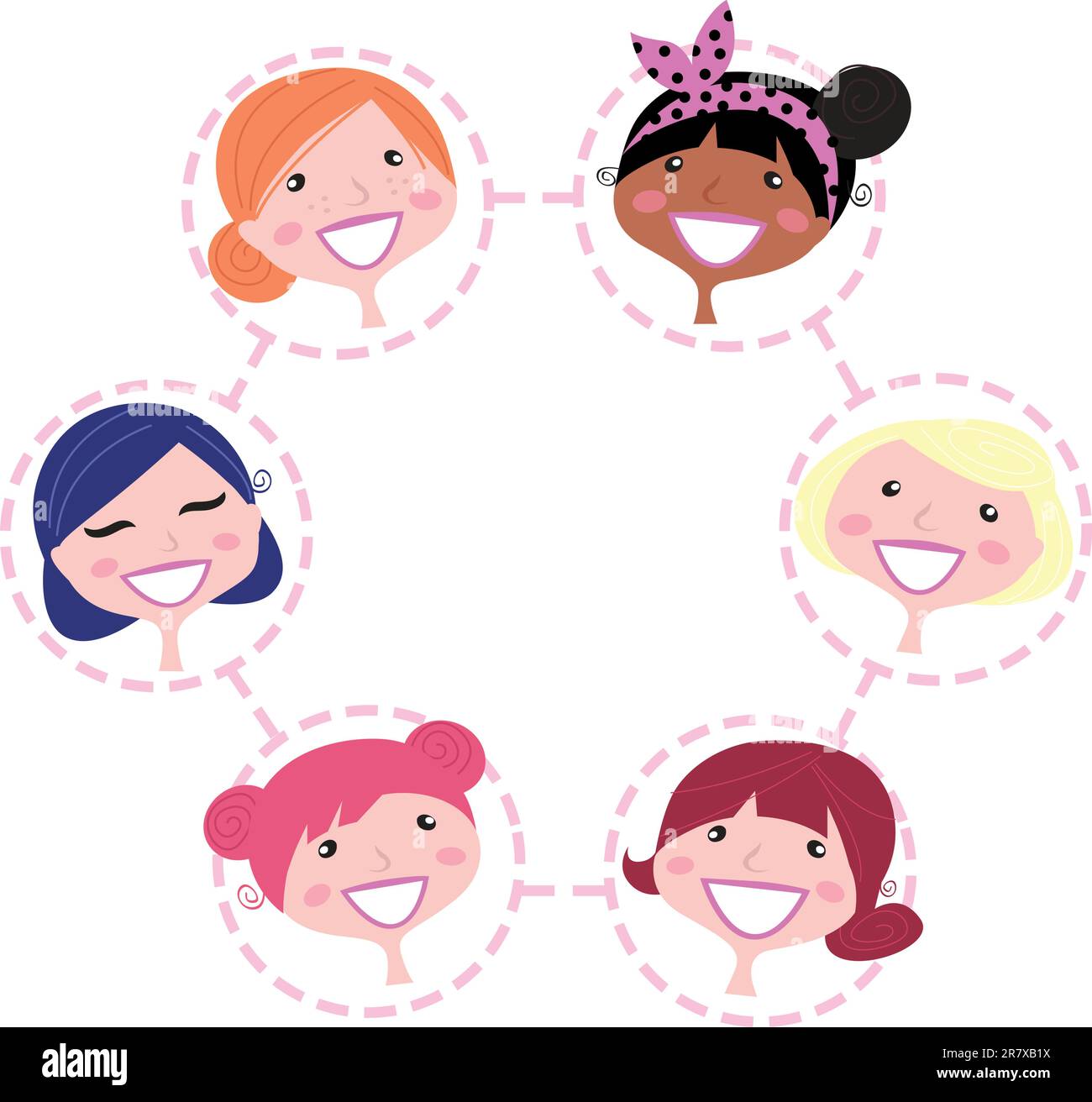 Cute multicultural woman in circle. Vector Illustration. Stock Vector
