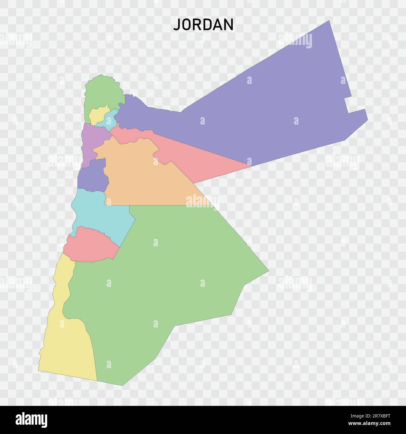 Isolated colored map of Jordan with borders of the regions Stock Vector