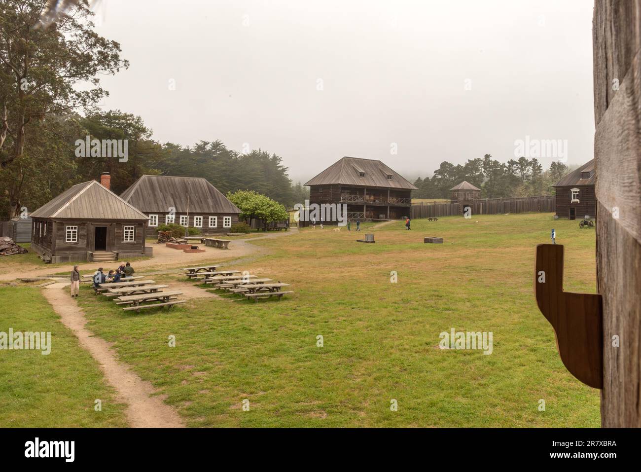 Fort Ross, 14 May 2023. Public enjoying Fort Ross state park, a Russian Fort, on a typical overcast day, California, USA Stock Photo