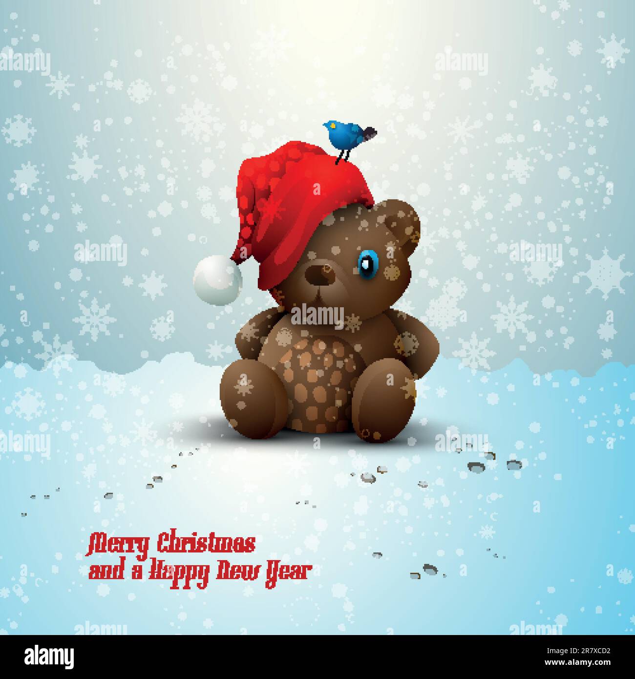 Christmas Teddy Bear Sitting Alone in the Snow | EPS10 Vector | Layers ...