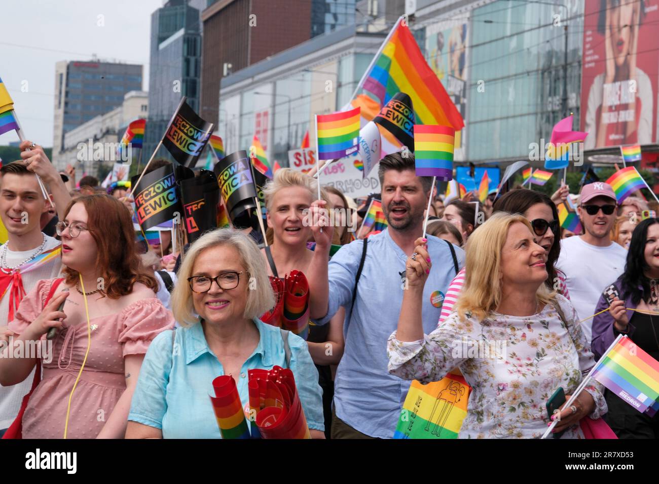 Warsaw, Poland. 17th June, 2023. The Equality Parade is a regularly organized event aimed at showing opposition to intolerance and exclusion and supporting the idea of freedom, equality and diversity.In the photo: Wanda Nowicka, Joanna Scheuring-Wielgus, Krzysztof Ã…Åmiszek (Credit Image: © Grzegorz Banaszak/ZUMA Press Wire) EDITORIAL USAGE ONLY! Not for Commercial USAGE! Stock Photo