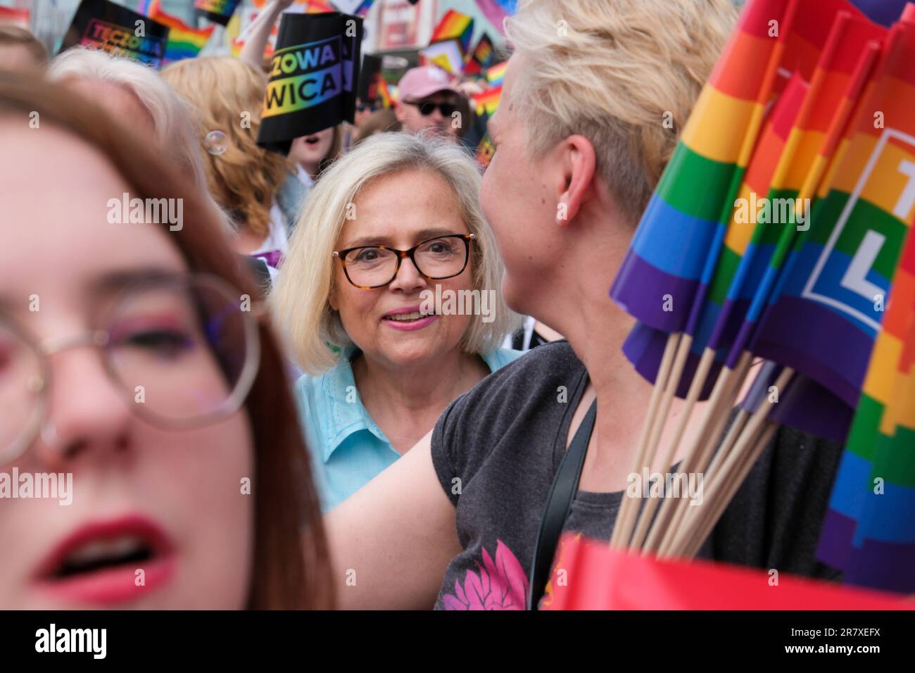 Warsaw, Poland. 17th June, 2023. The Equality Parade is a regularly organized event aimed at showing opposition to intolerance and exclusion and supporting the idea of freedom, equality and diversity.In the photo: Wanda Nowicka (Credit Image: © Grzegorz Banaszak/ZUMA Press Wire) EDITORIAL USAGE ONLY! Not for Commercial USAGE! Stock Photo