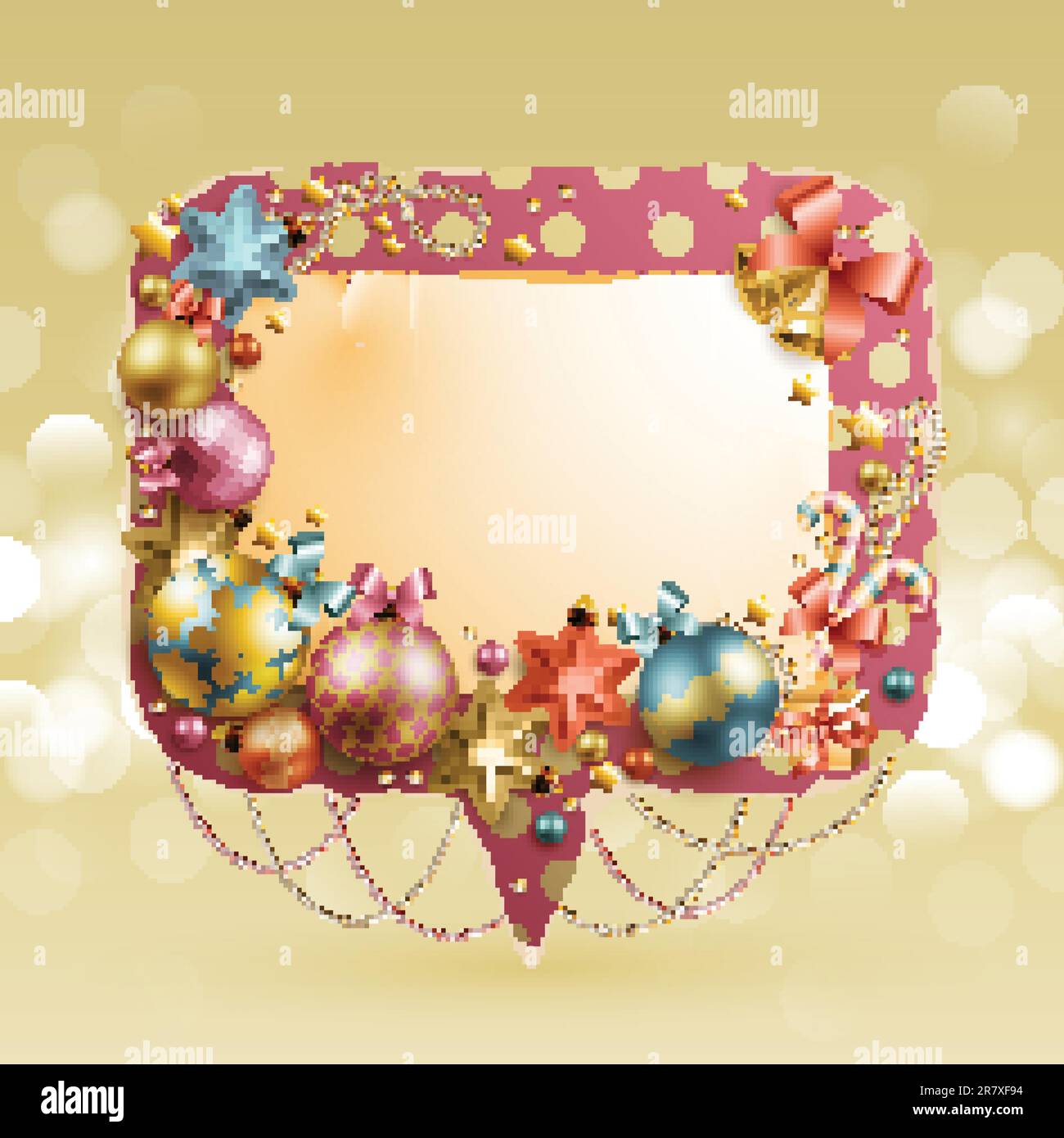 Christmas vintage bubble with baubles and place for text. Vector illustration. Stock Vector