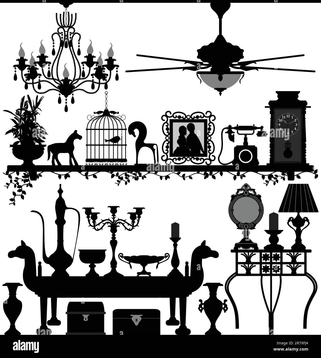 A set of antique and unique home decoration design. Stock Vector