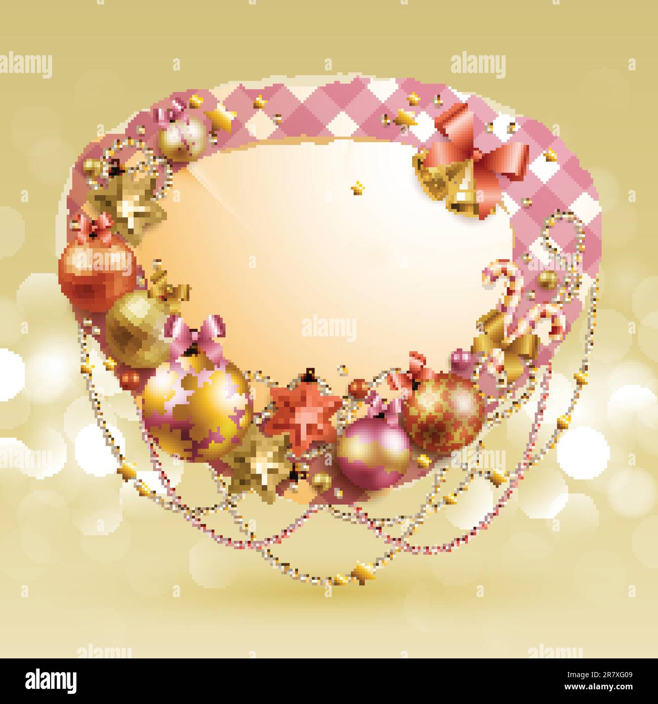 Christmas vintage bubble with baubles and place for text. Vector illustration. Stock Vector