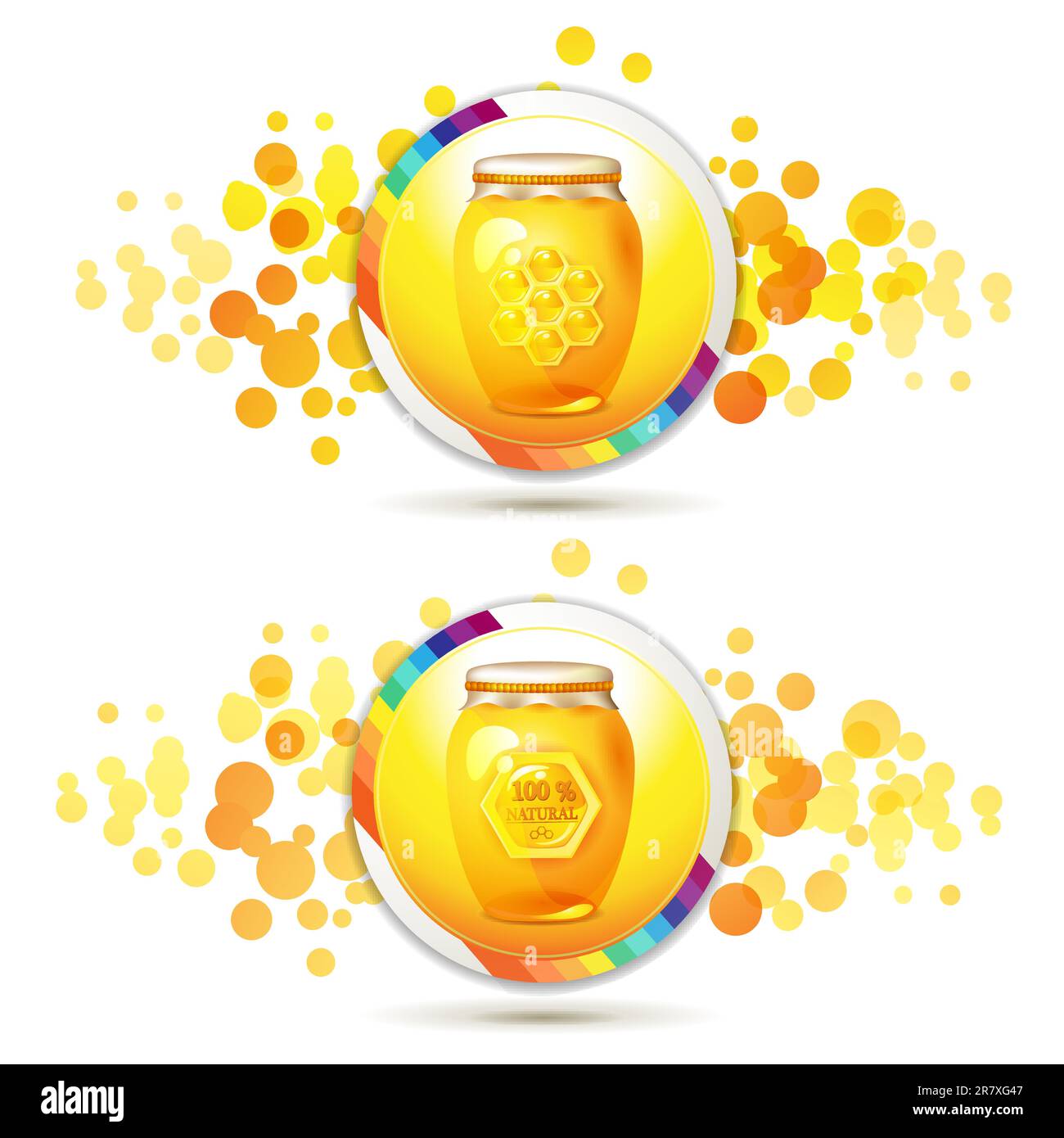 Glass jar with honey over design shape background Stock Vector