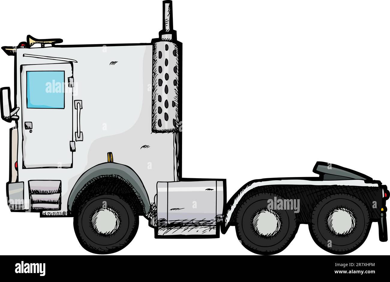 Generic tractor trailer rig illustration isolated over white Stock Vector