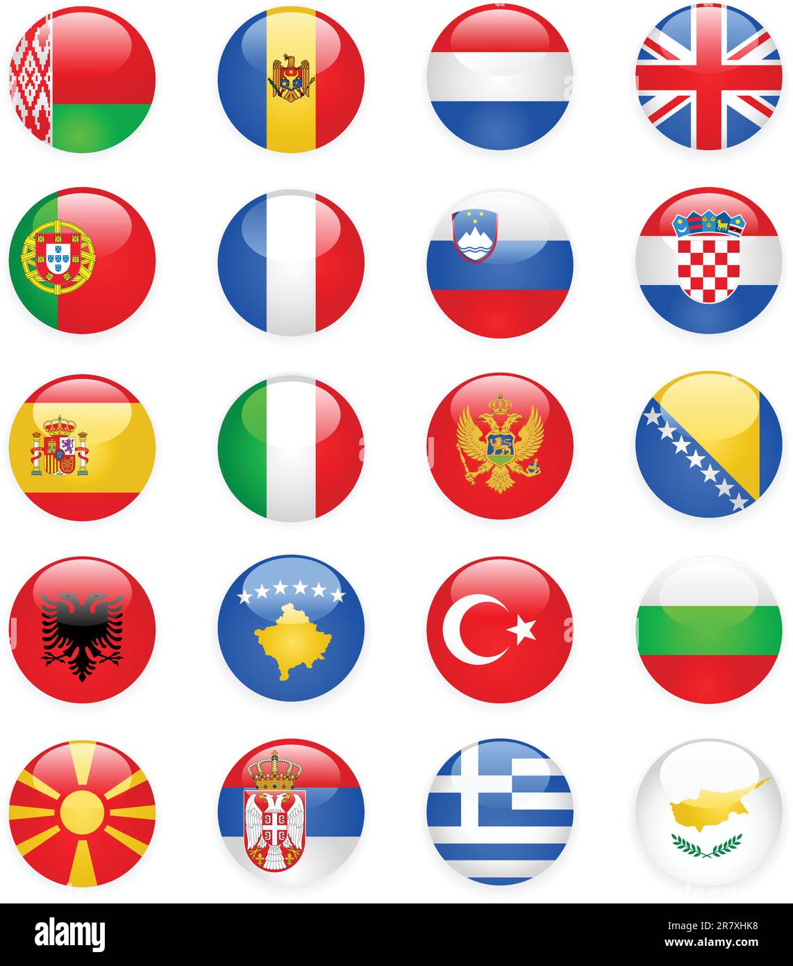 Glossy Europe flags buttons, part one Stock Vector