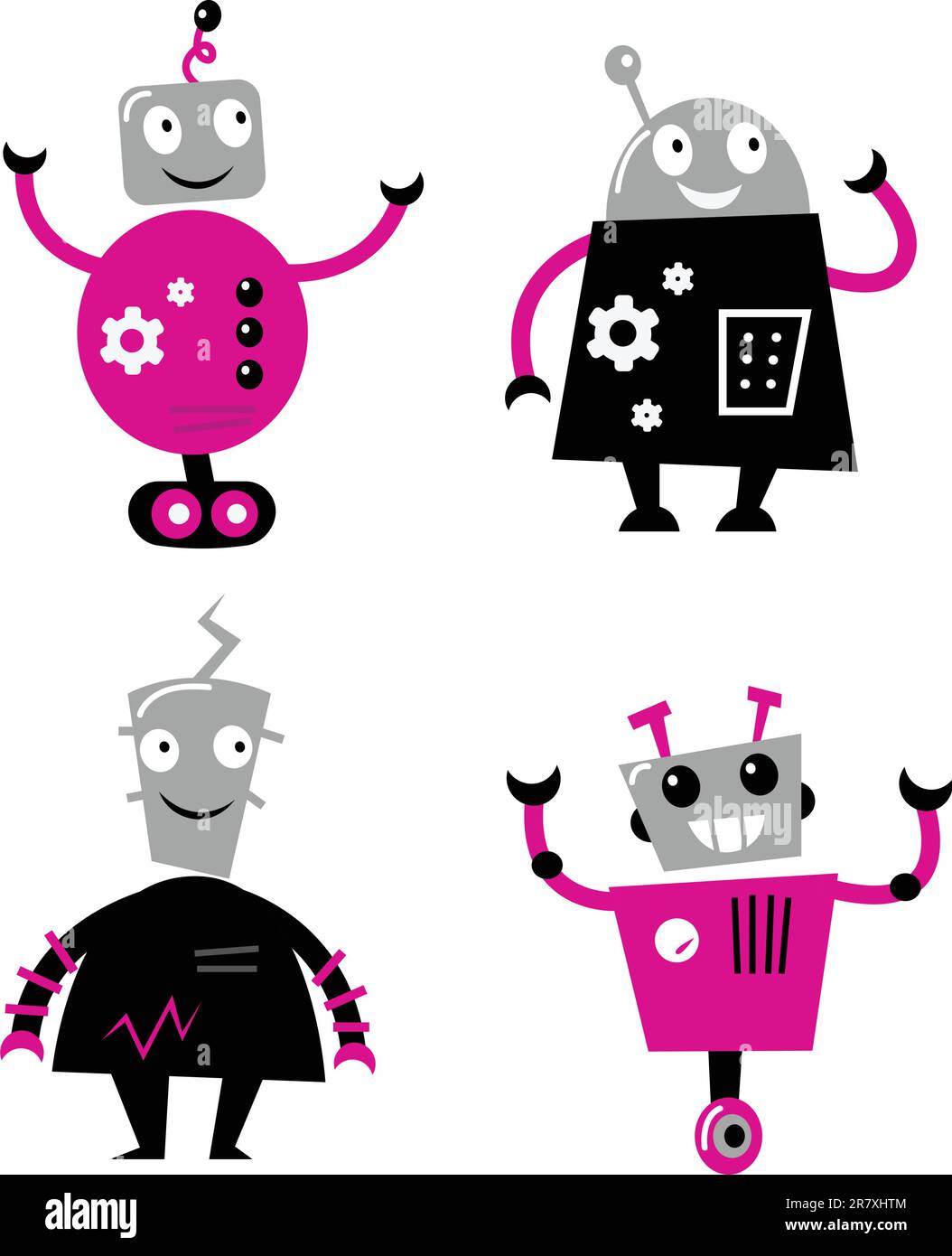 Cute cartoon robot characters. Vector collection. Stock Vector