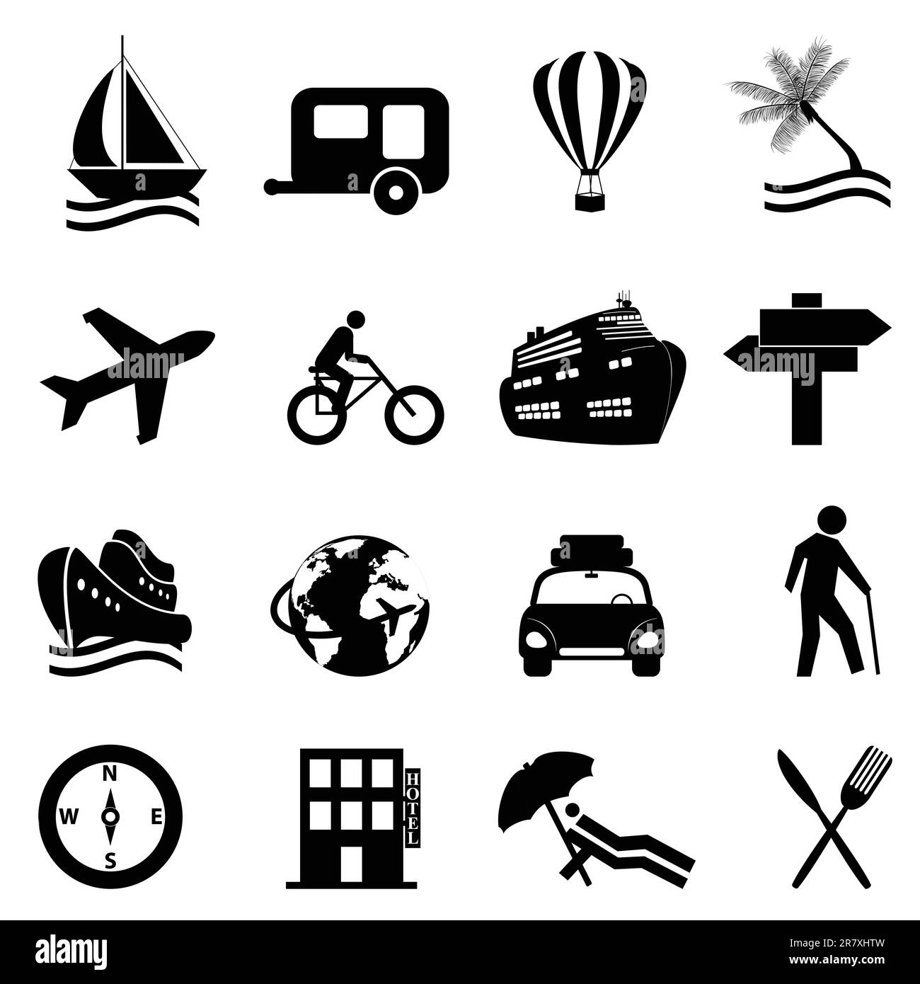 Leisure, travel and recreation icon set on white background Stock ...