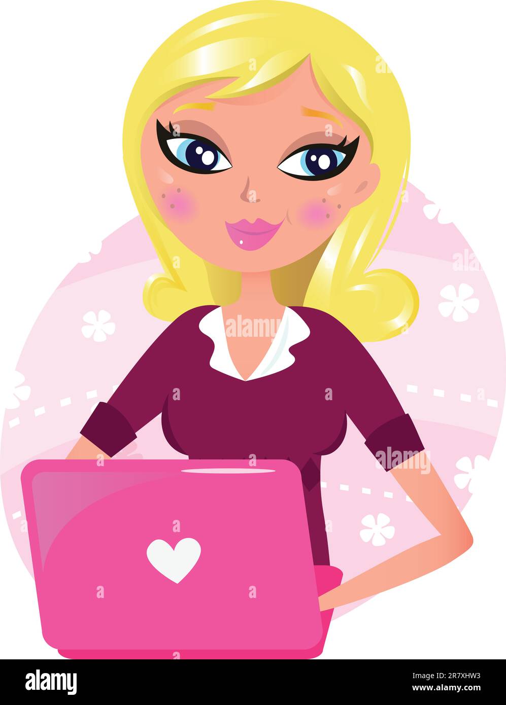 Blond business woman working with computer. Vector illustration Stock ...