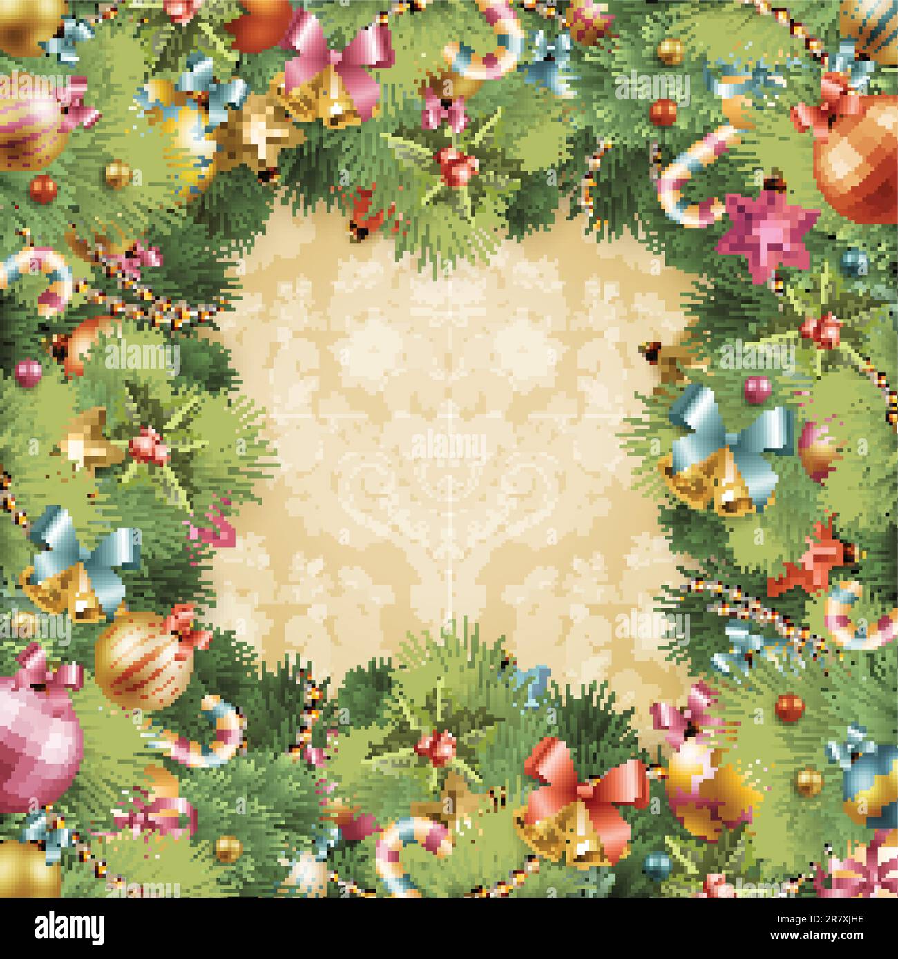 Christmas vintage background with baubles and christmas tree. Vector ...