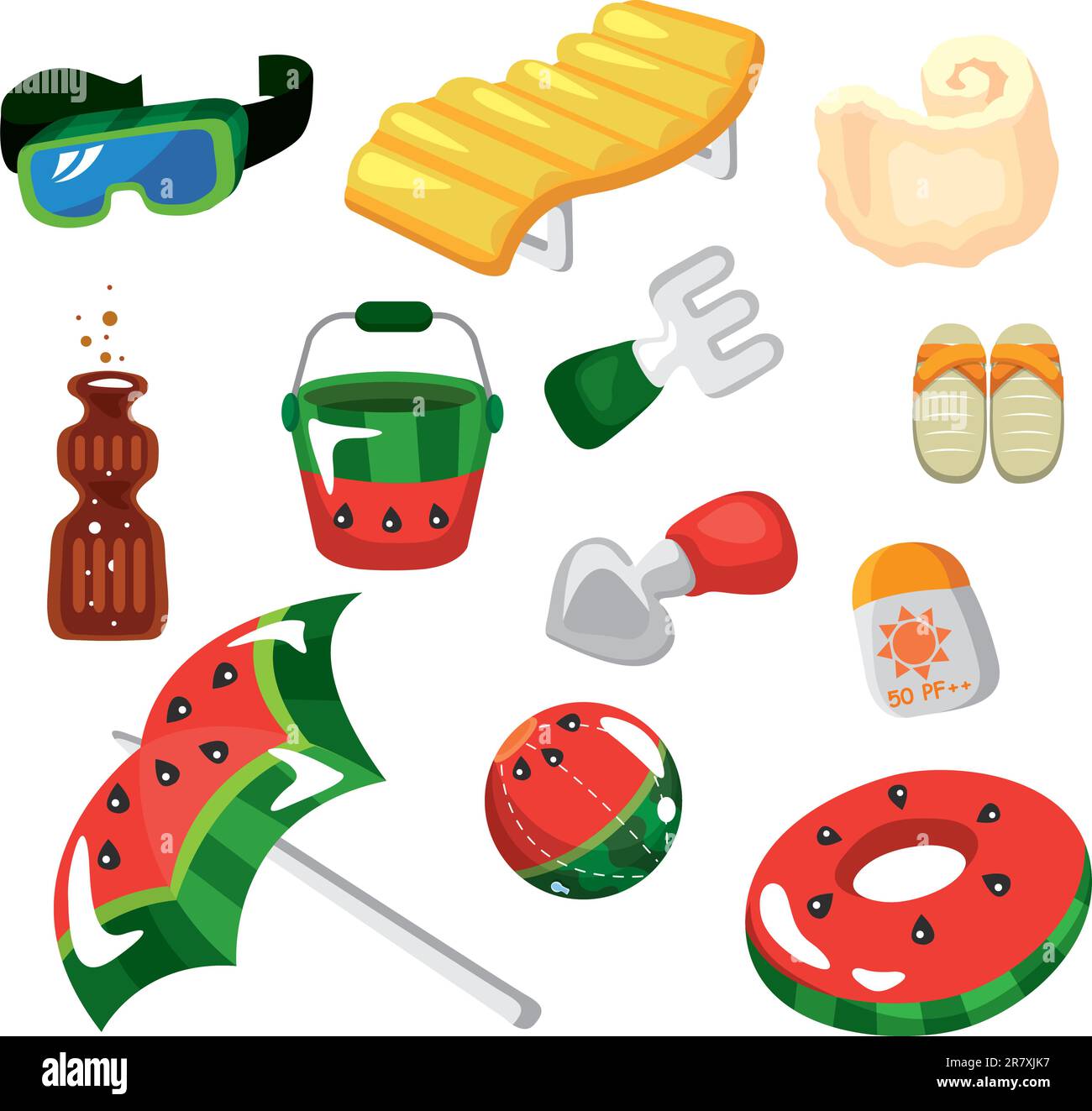 Vector illustration of beach accessories on a white background Stock