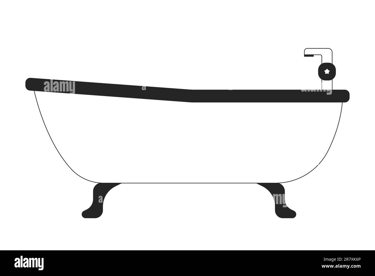 Bathtub with faucet in bathroom line art vector cartoon icon Stock Vector