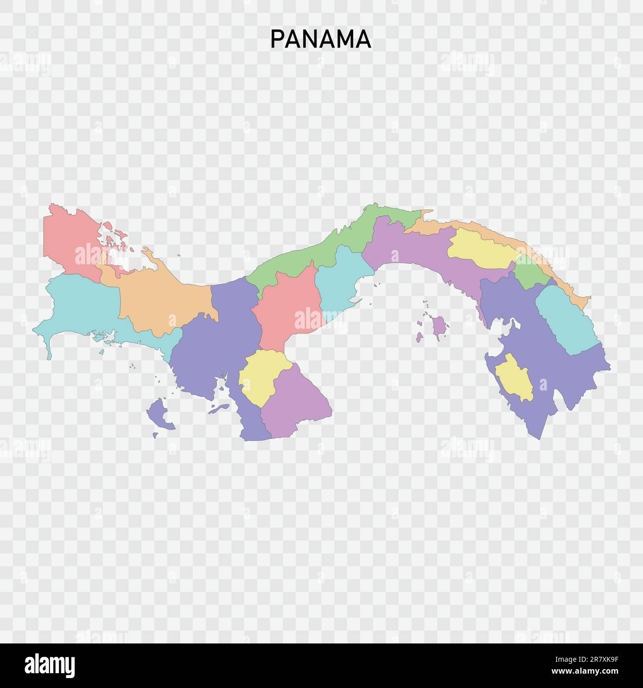 Isolated colored map of Panama - Isolated Colored Map Of Panama With Borders Of The Regions 2R7XK9F 