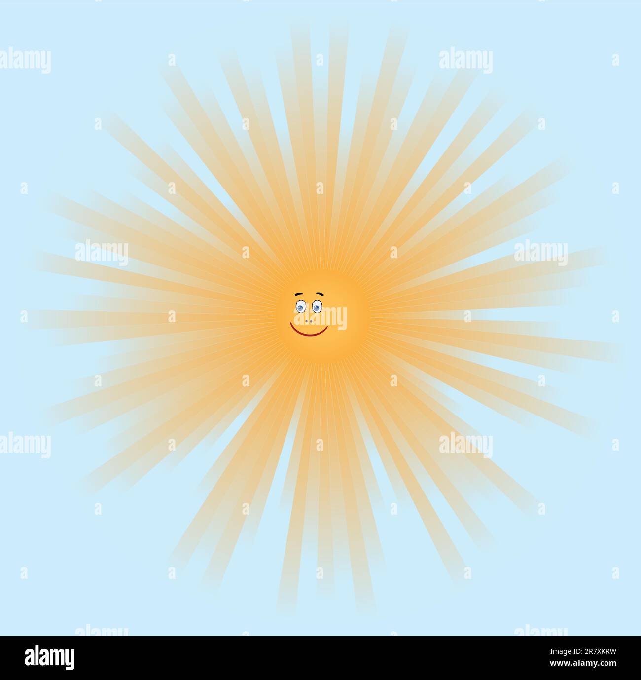 Smiling sun on a blue background - vector Stock Vector