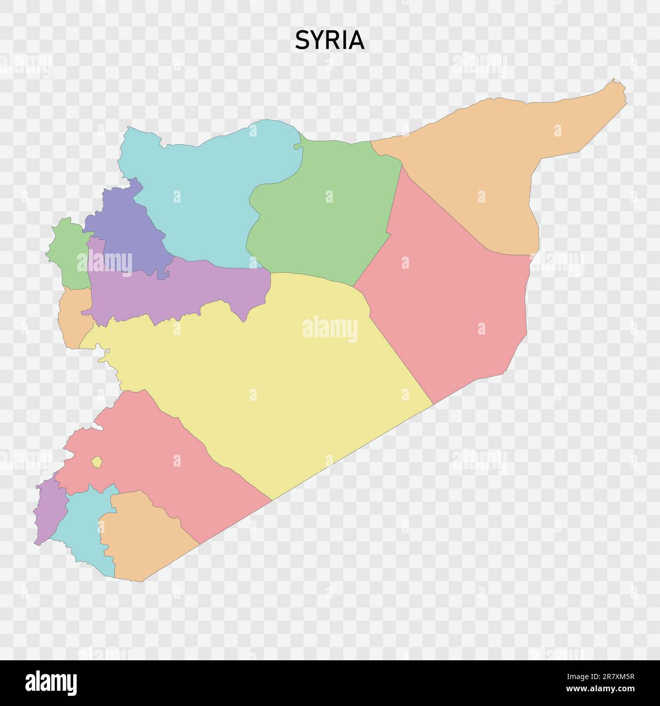 Isolated colored map of Syria with borders of the regions Stock Vector