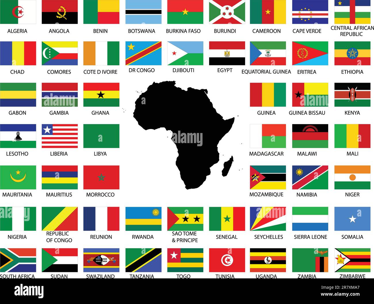 Collection Of African Flags With Continent Vector Stock Vector Image 