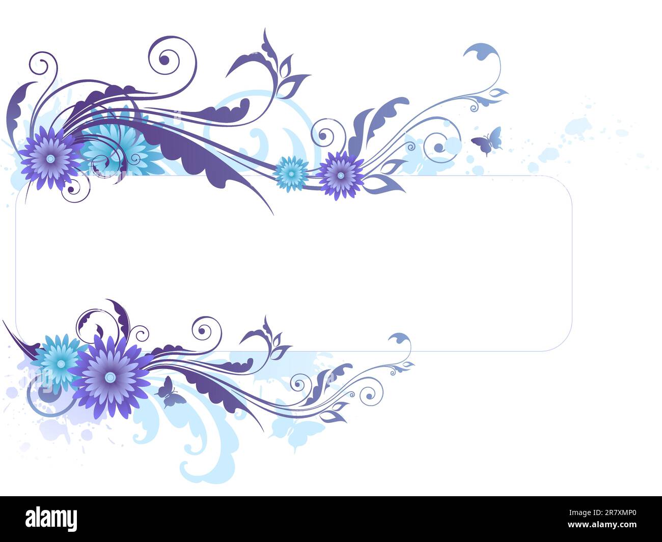 Floral background with ornament and blue flowers Stock Vector