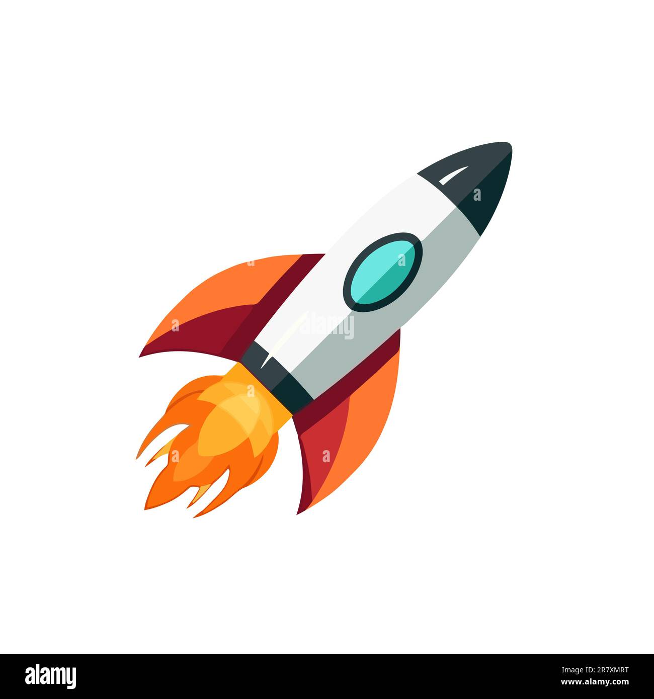 Colored rocket ship icon in flat design isolated on white background