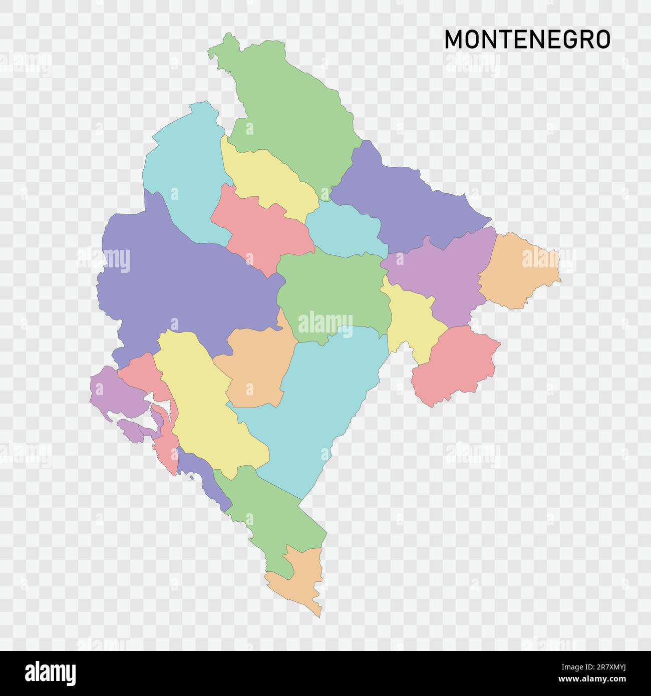 Isolated colored map of Montenegro with borders of the regions Stock ...