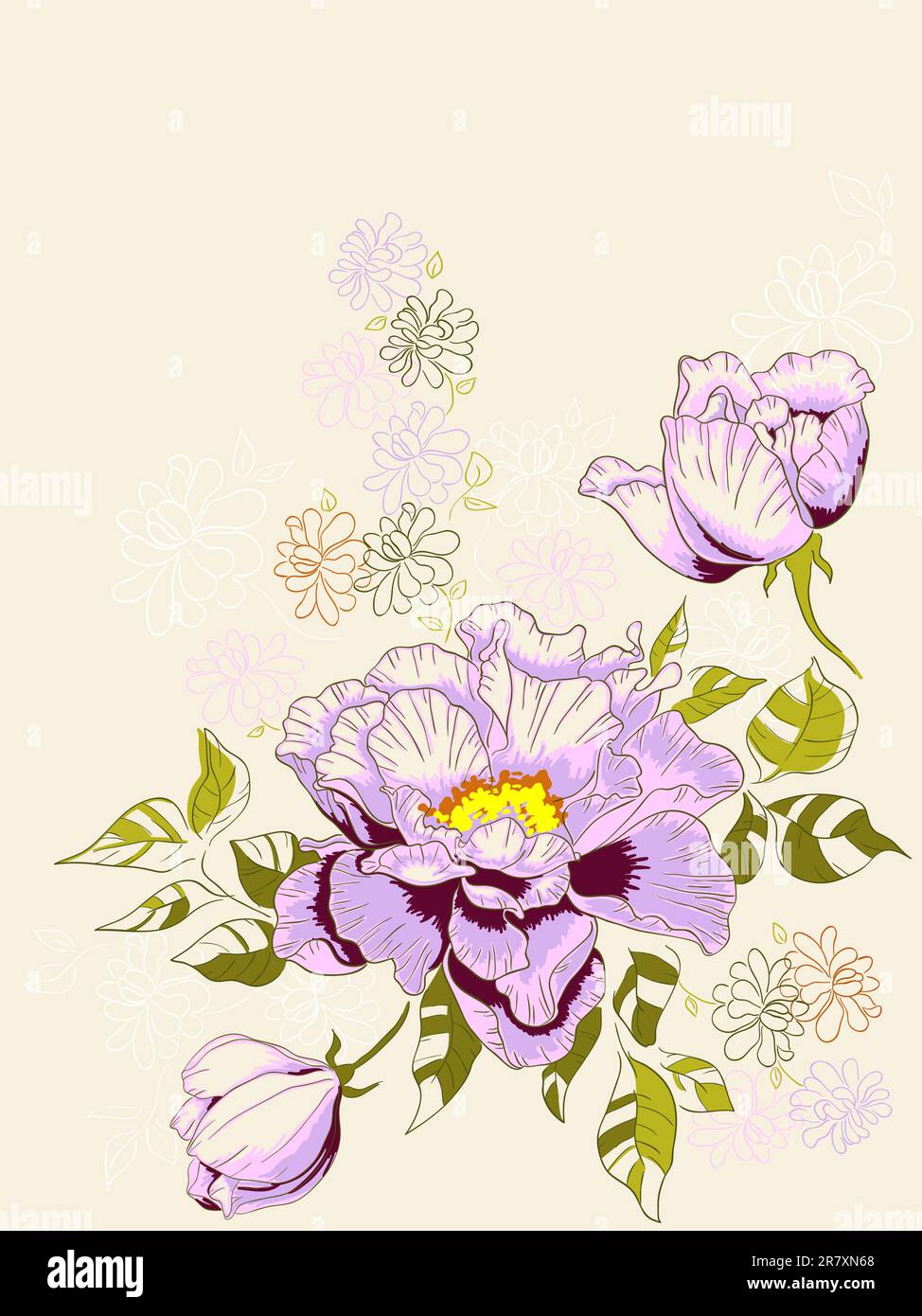 hand drawn vector floral background with peony Stock Vector Image & Art ...