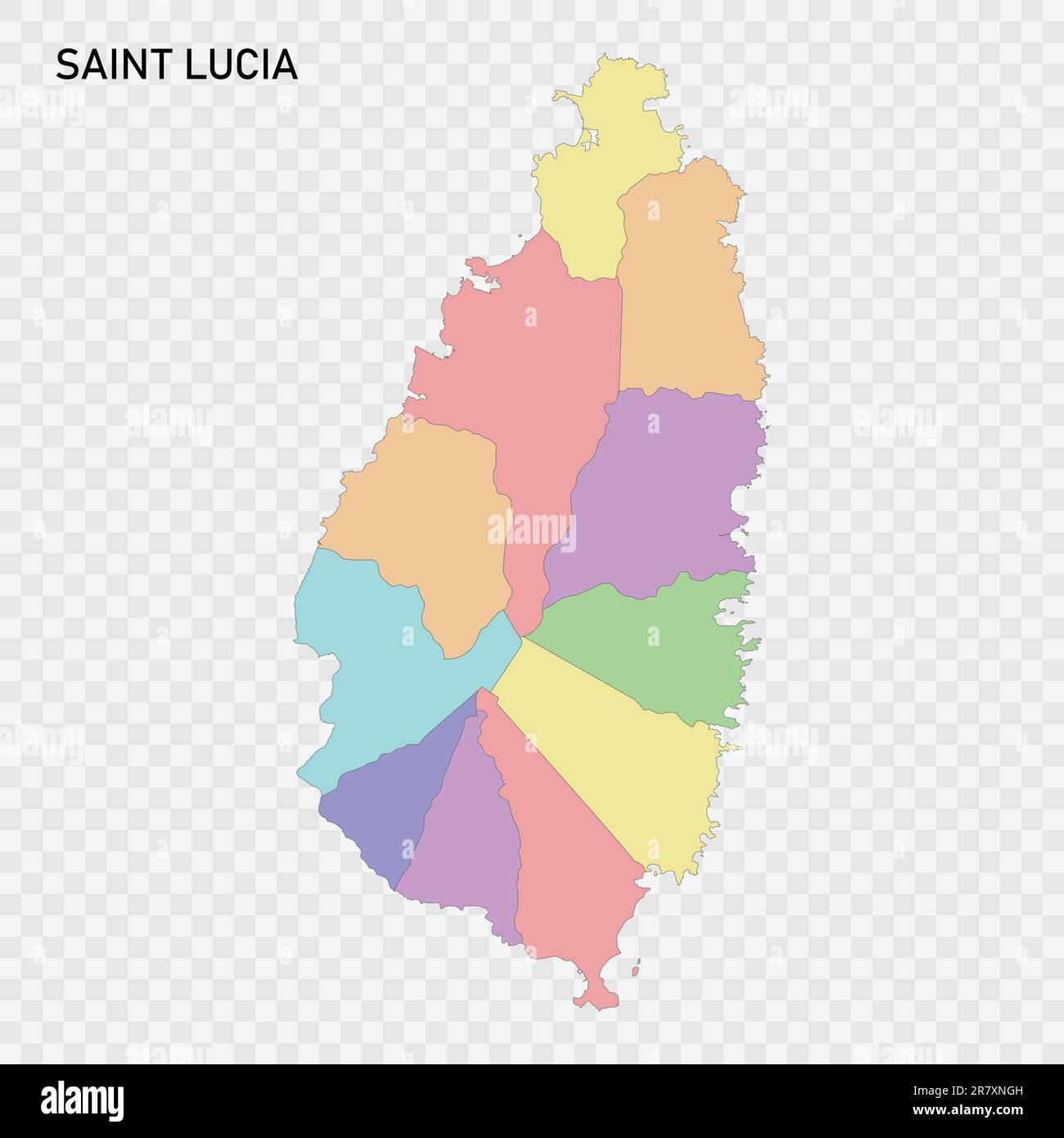 Isolated colored map of Saint Lucia with borders of the regions Stock Vector