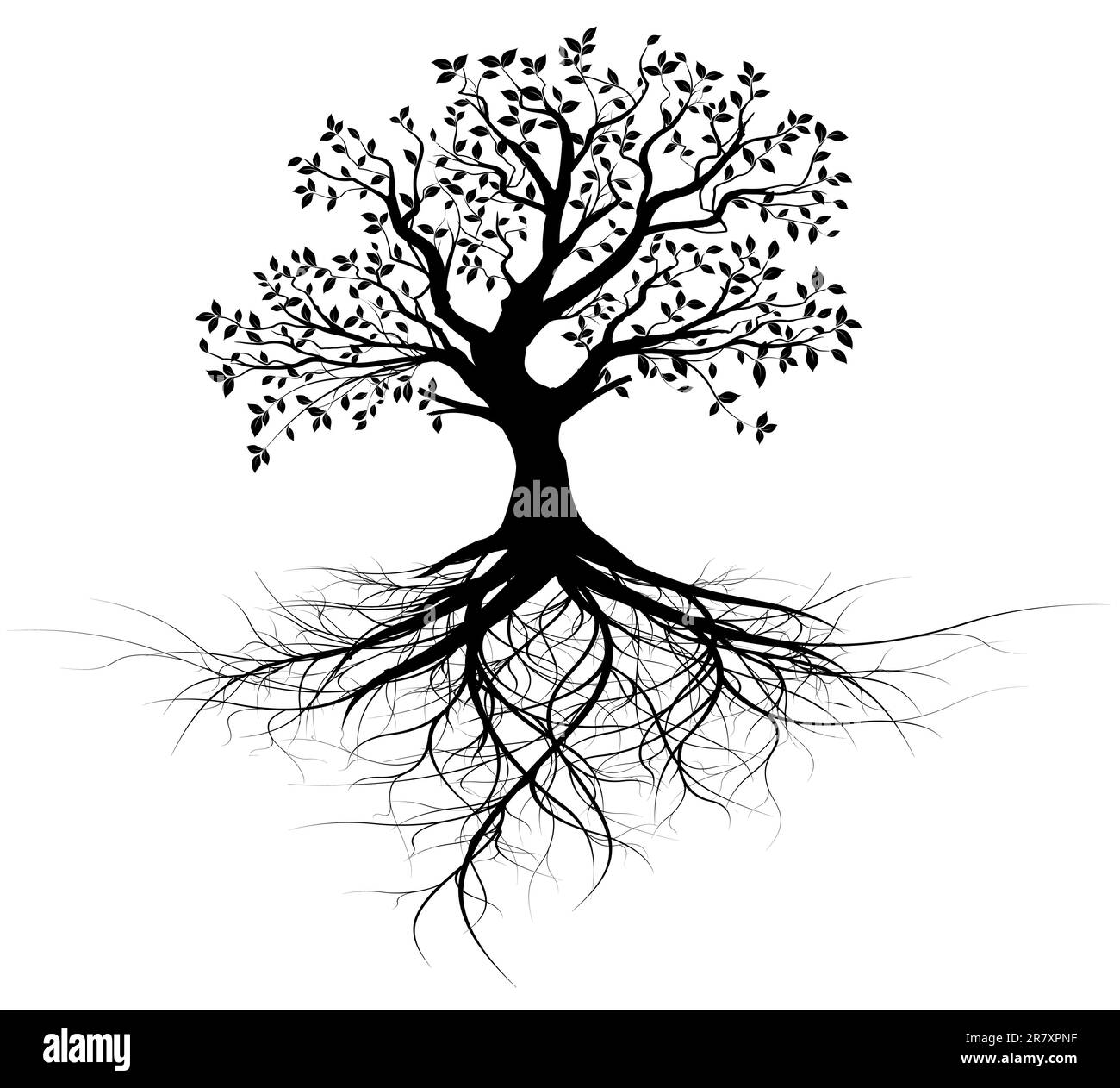 whole black tree with roots isolated white background vector Stock Vector