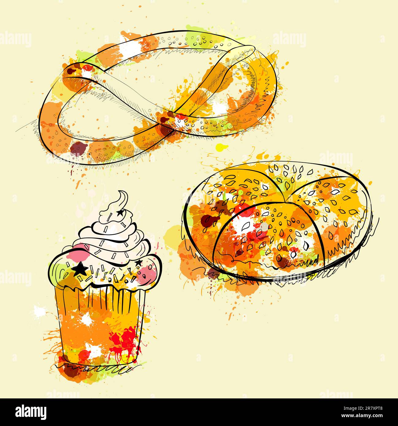 Card with sweets and pretzel Stock Vector Image & Art - Alamy