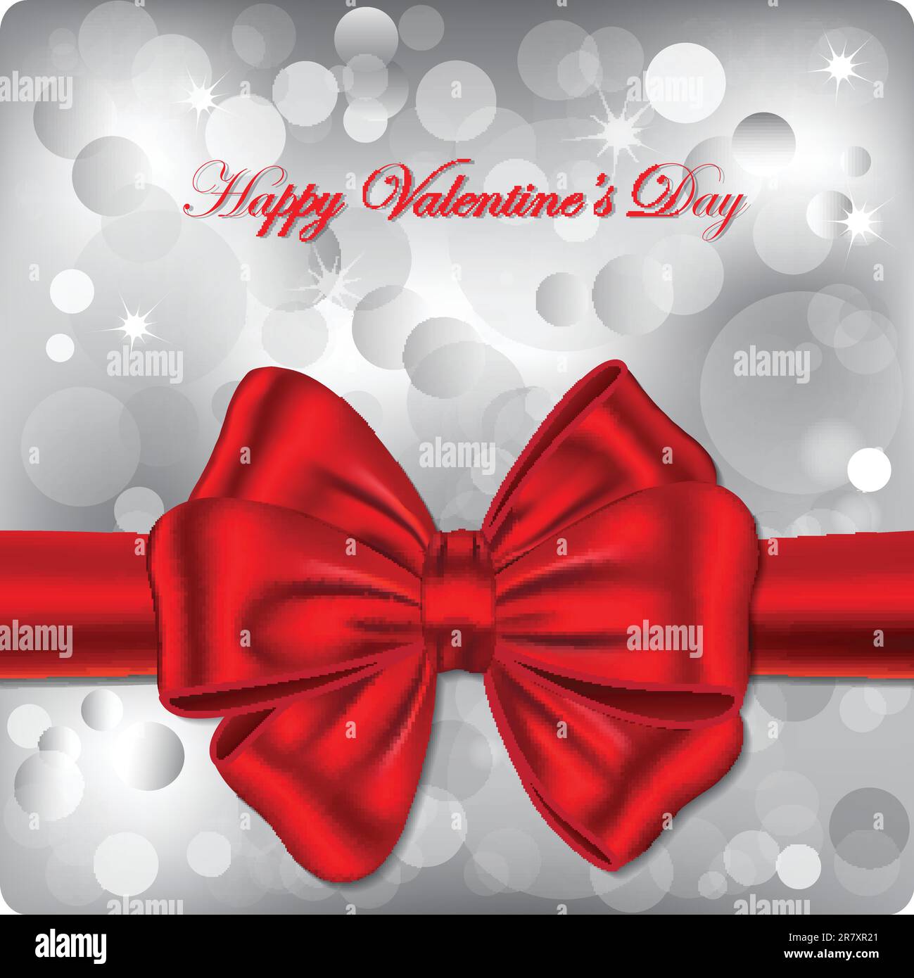 Happy Valentine's Day gift card. Bokeh background with red ribbon ...