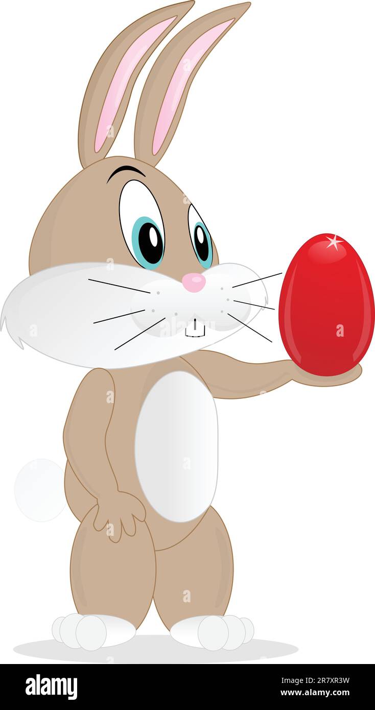 Cute little bunny holding a red shiny Easter egg Stock Vector Image ...
