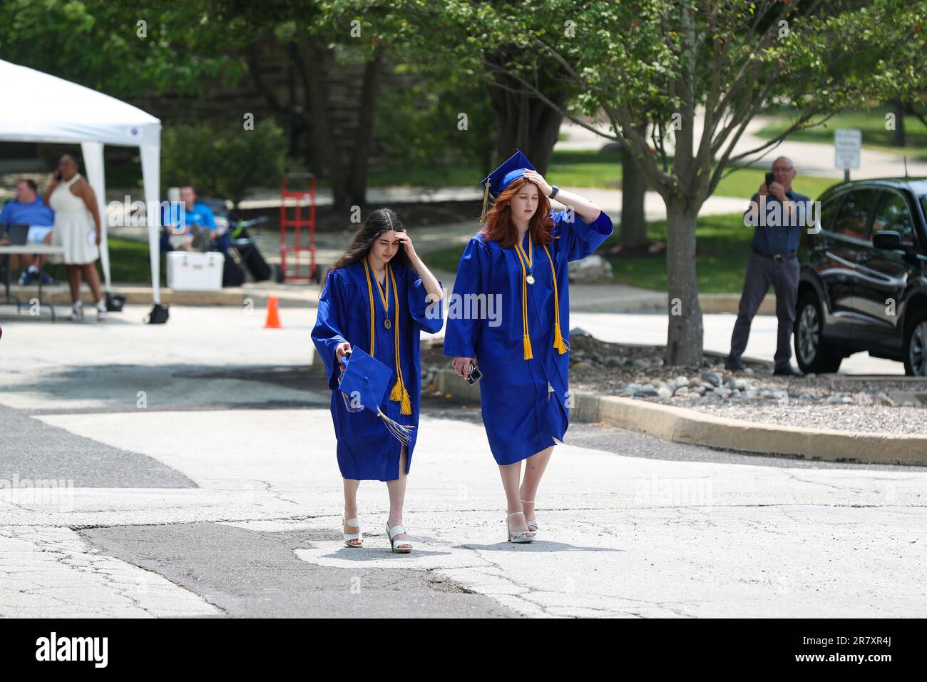 Wayne, United States. 17th June, 2023. Two graduating seniors from