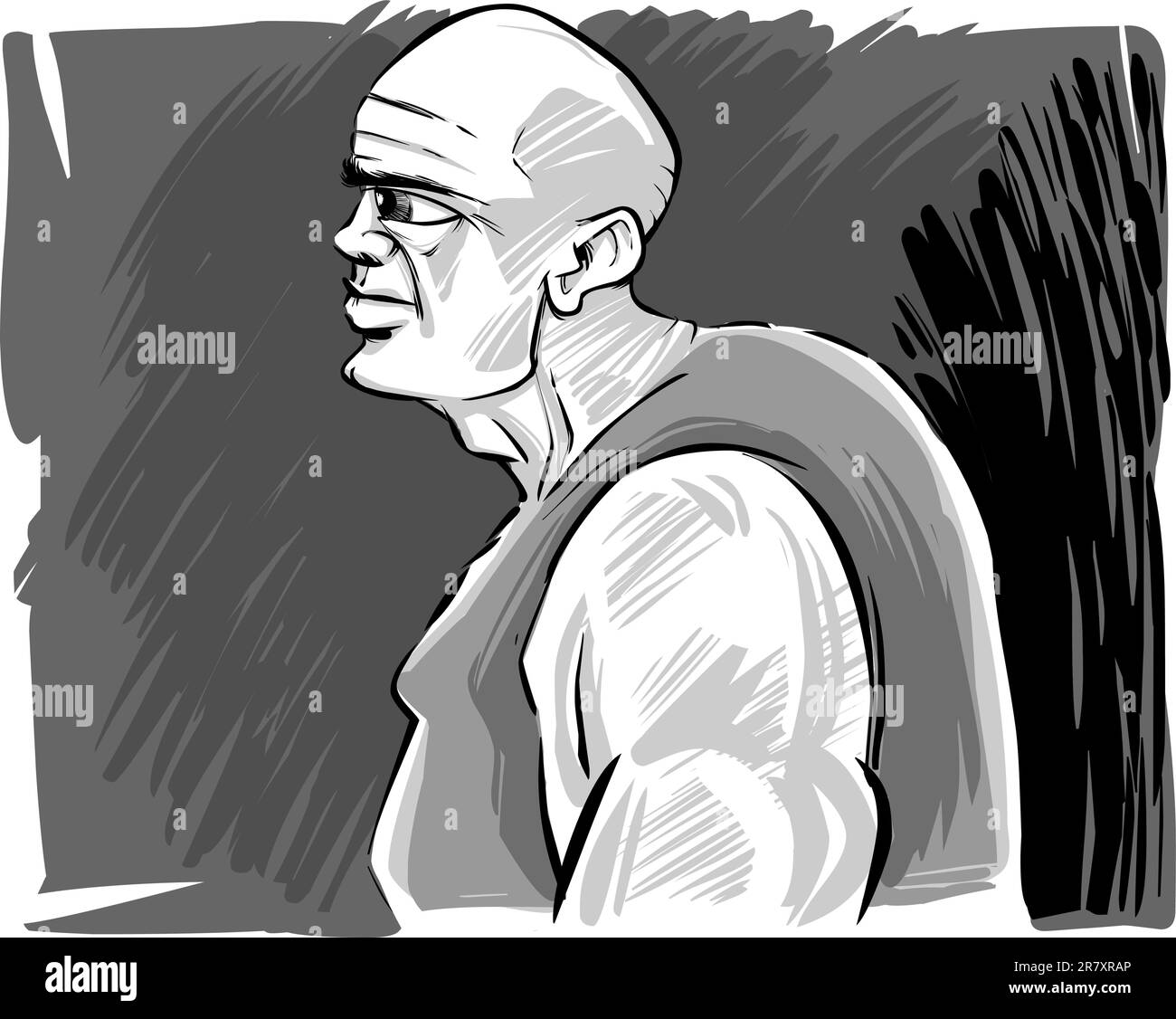 sketch caricature illustration of muscular bald man Stock Vector