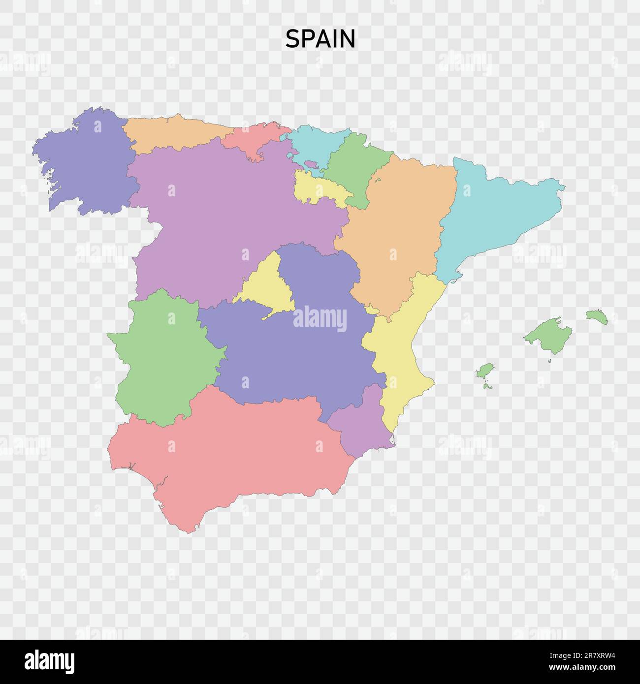 Isolated colored map of Spain with borders of the regions Stock Vector