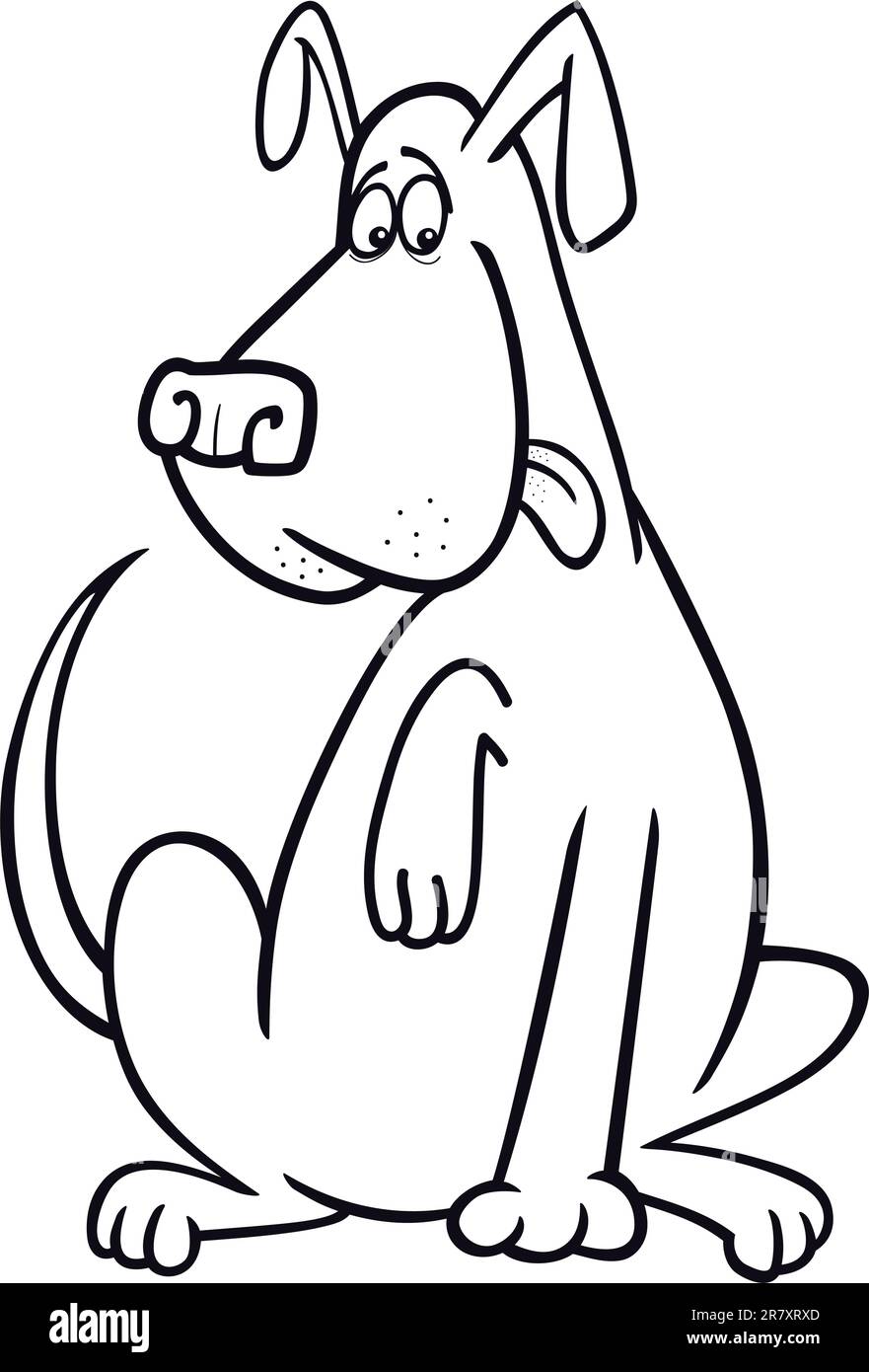 Cartoon coloring page illustration of funny sitting dog Stock Vector ...