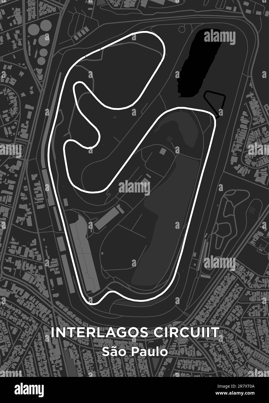 The Autódromo José Carlos Pace, better known as Interlagos, is a 4.309 km (2.677 mi) motorsport circuit located in the city of São Paulo, Brazil Stock Vector