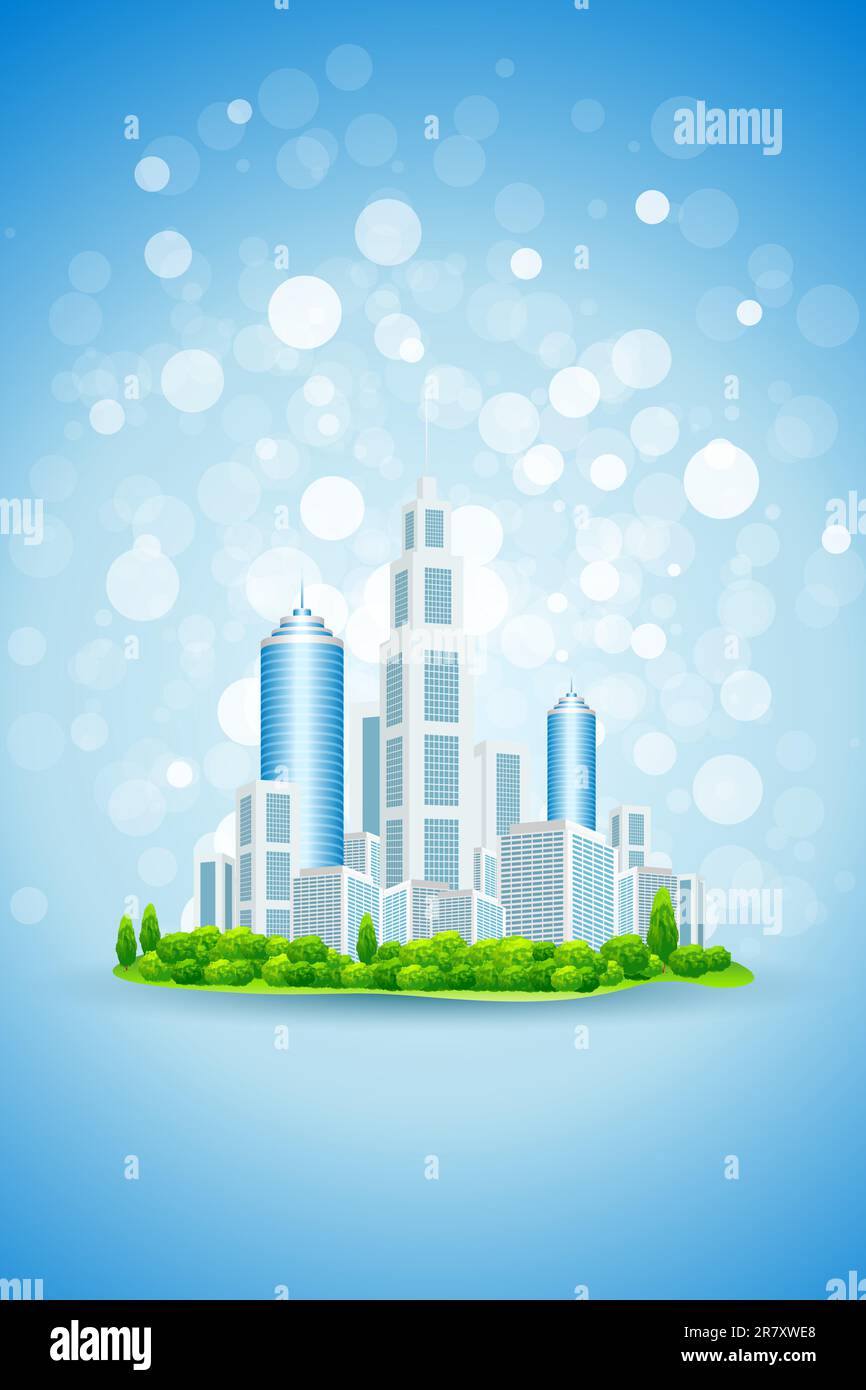 Blue Business Background with Modern City and Sparkles Stock Vector
