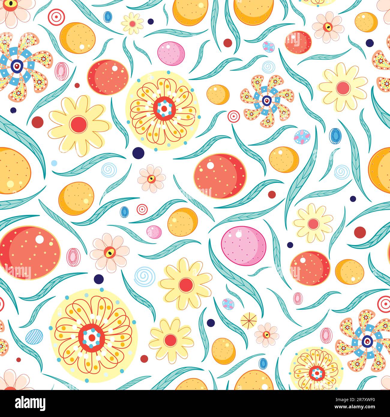Seamless floral pattern with bright orange on a white background Stock Vector