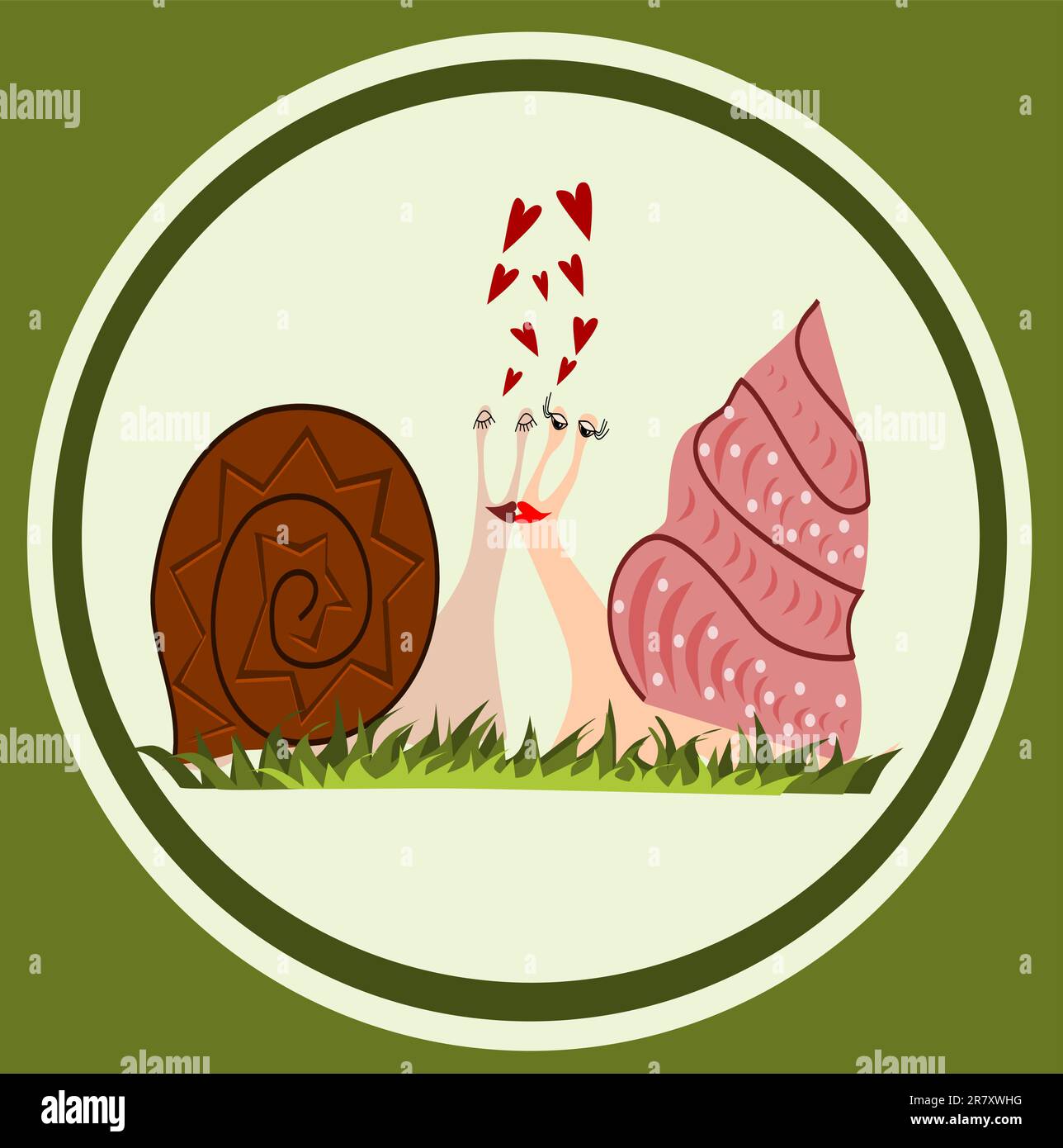 Illustration of snails in love with green background Stock Vector Image ...
