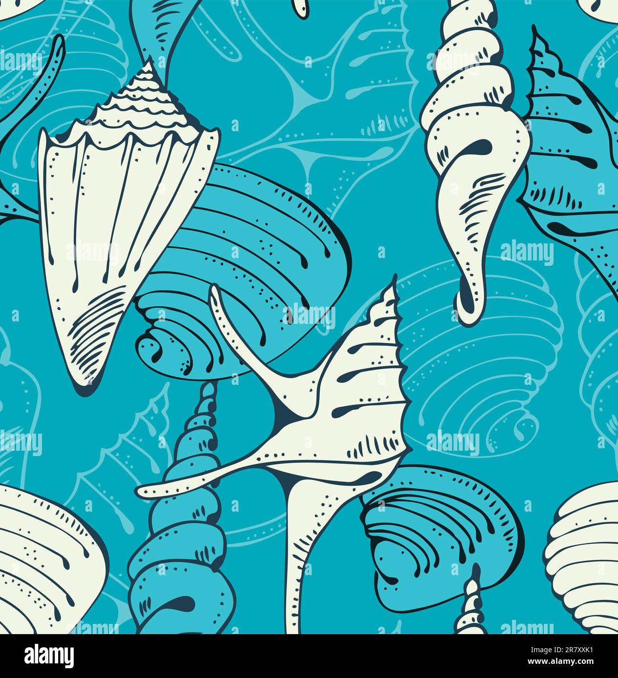 Blue Sea Shell Pattern Seamless blue marine pattern with shells on a blue Stock Vector Image ...