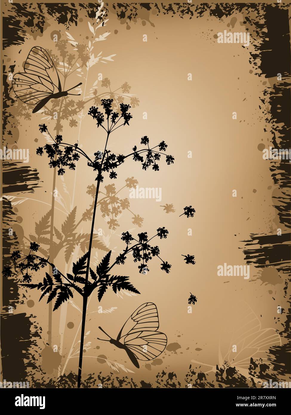 vector grunge floral background with butterflies Stock Vector Image ...